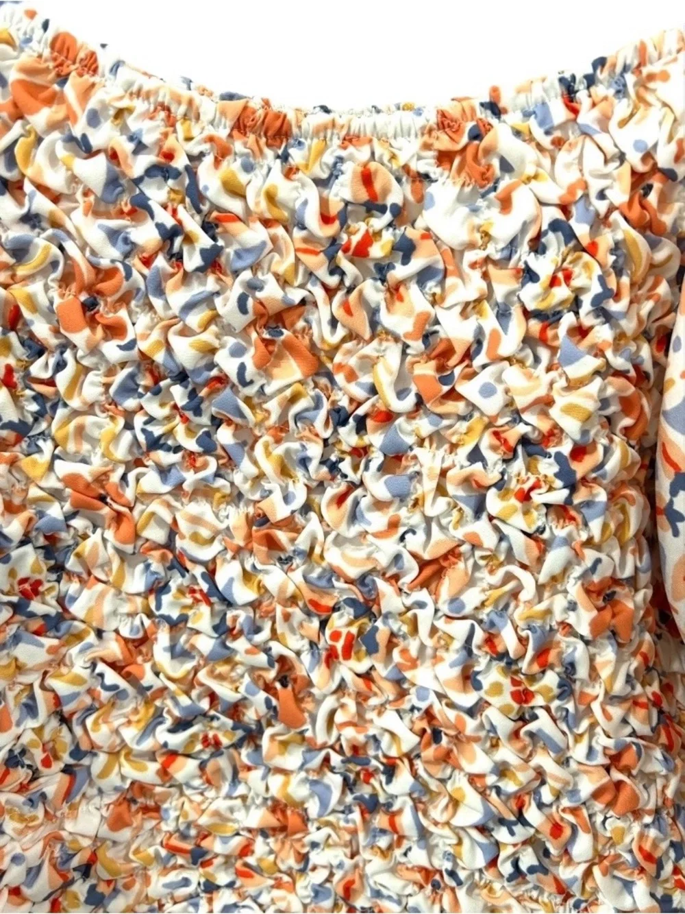 Anthropologie Dolan On or Off The Shoulder Textured Top M Orange Motif smocked